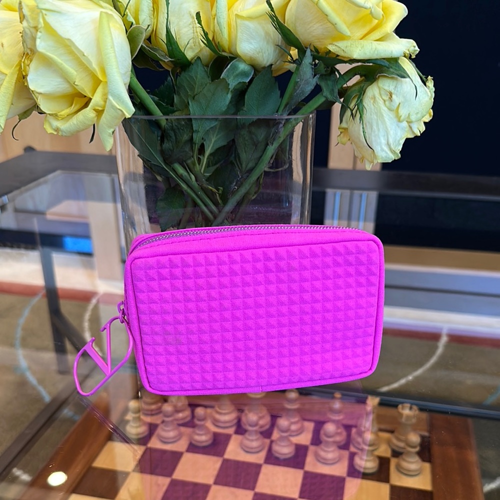 Fuchsia Valentino Orlandi Quilted Wallet with Logo Charm